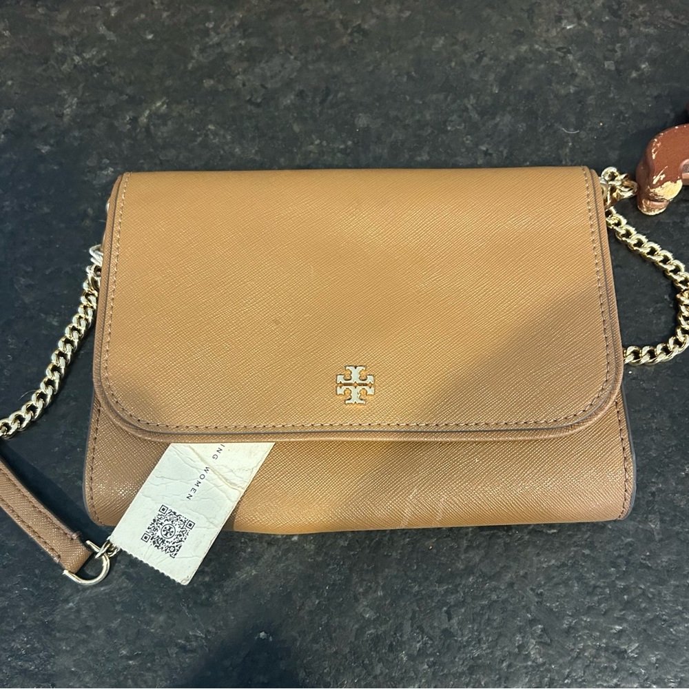 Tory Burch Moose Brown Crossbody Bag Wallet with Gold Chain NWT